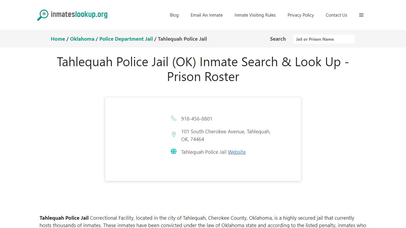 Tahlequah Police Jail (OK) Inmate Search & Look Up - Prison Roster