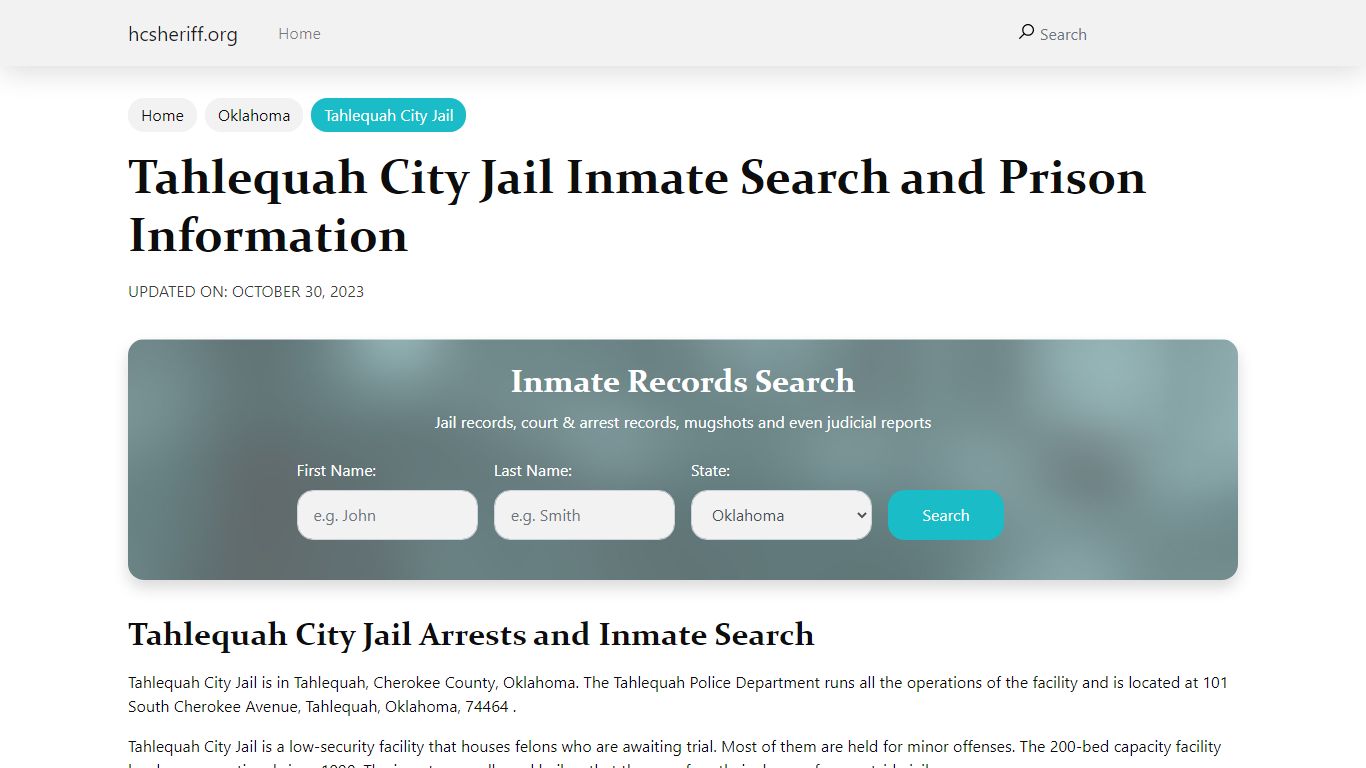 Tahlequah City Jail Inmate Search and Prison Information